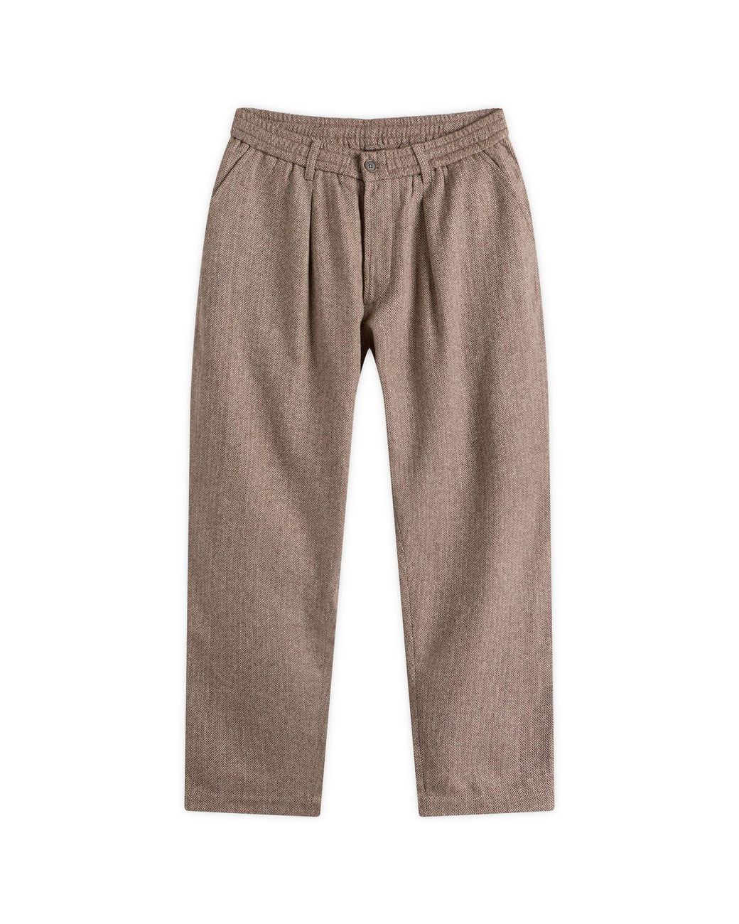 Universal Works Brown Wool Herringbone Pleated Track Pant for men