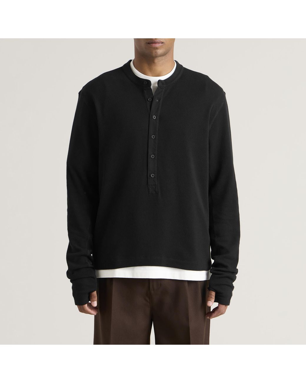 Daniel Simmons Black Long Button Henley for men
