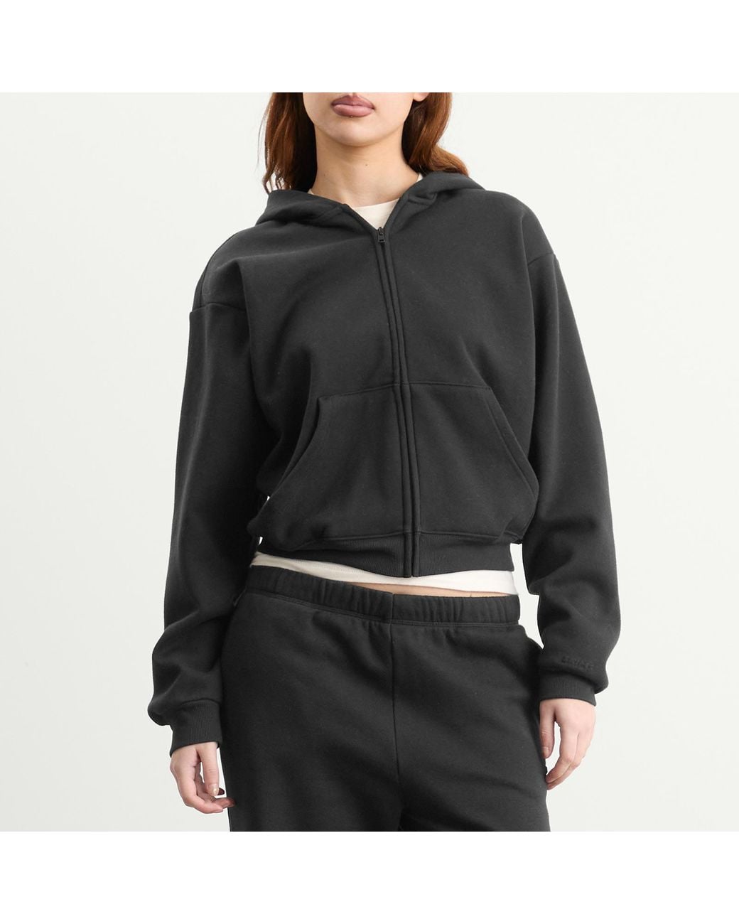 Skims Black Cotton Fleece Classic Zip Up Hoodie