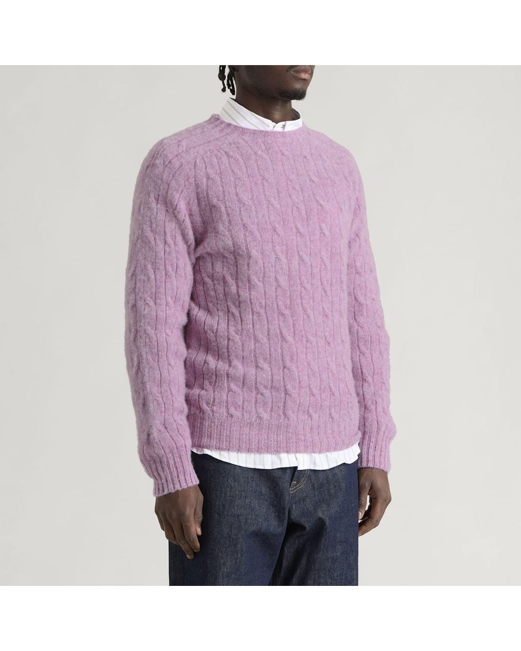 Drake's Purple Brushed Shetland Cable Jumper for men