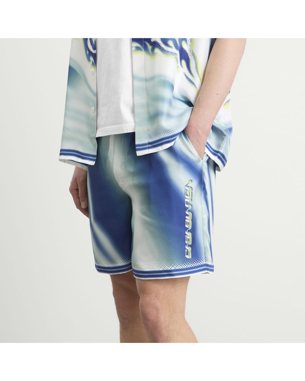 Casablanca Blue Flaming Tennis Ball Silk Shorts for men