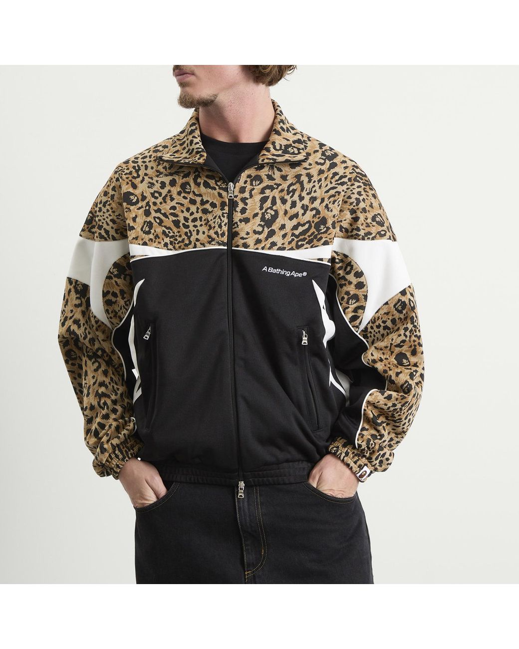 A Bathing Ape Black Wild Leopard Print Track Jacket for men
