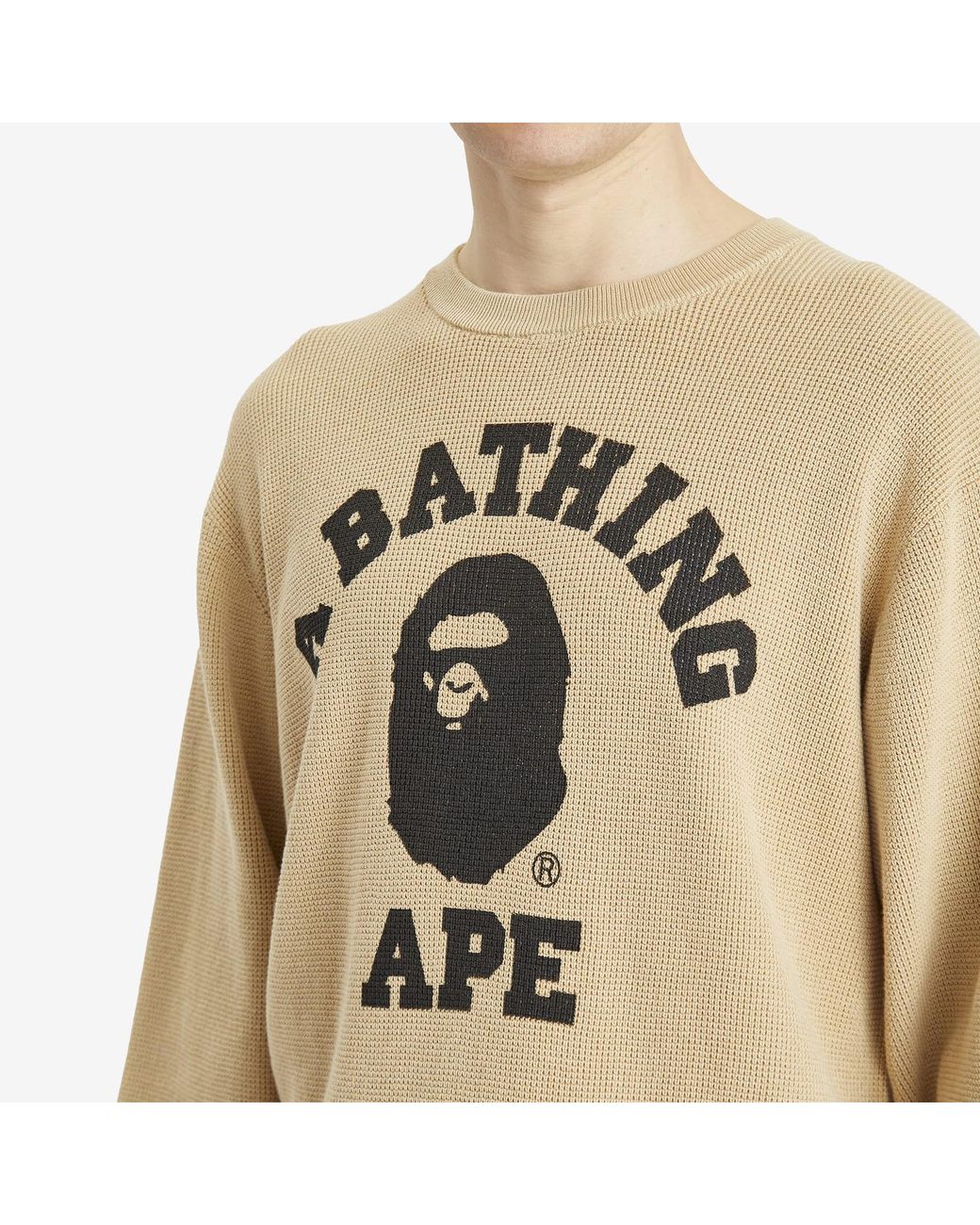 A Bathing Ape Natural College Waffle Crewneck Sweater for men