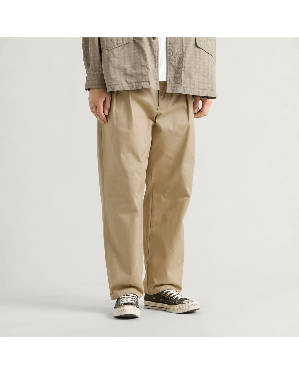 (w)taps Natural Twill Two-Tuck Trousers for men