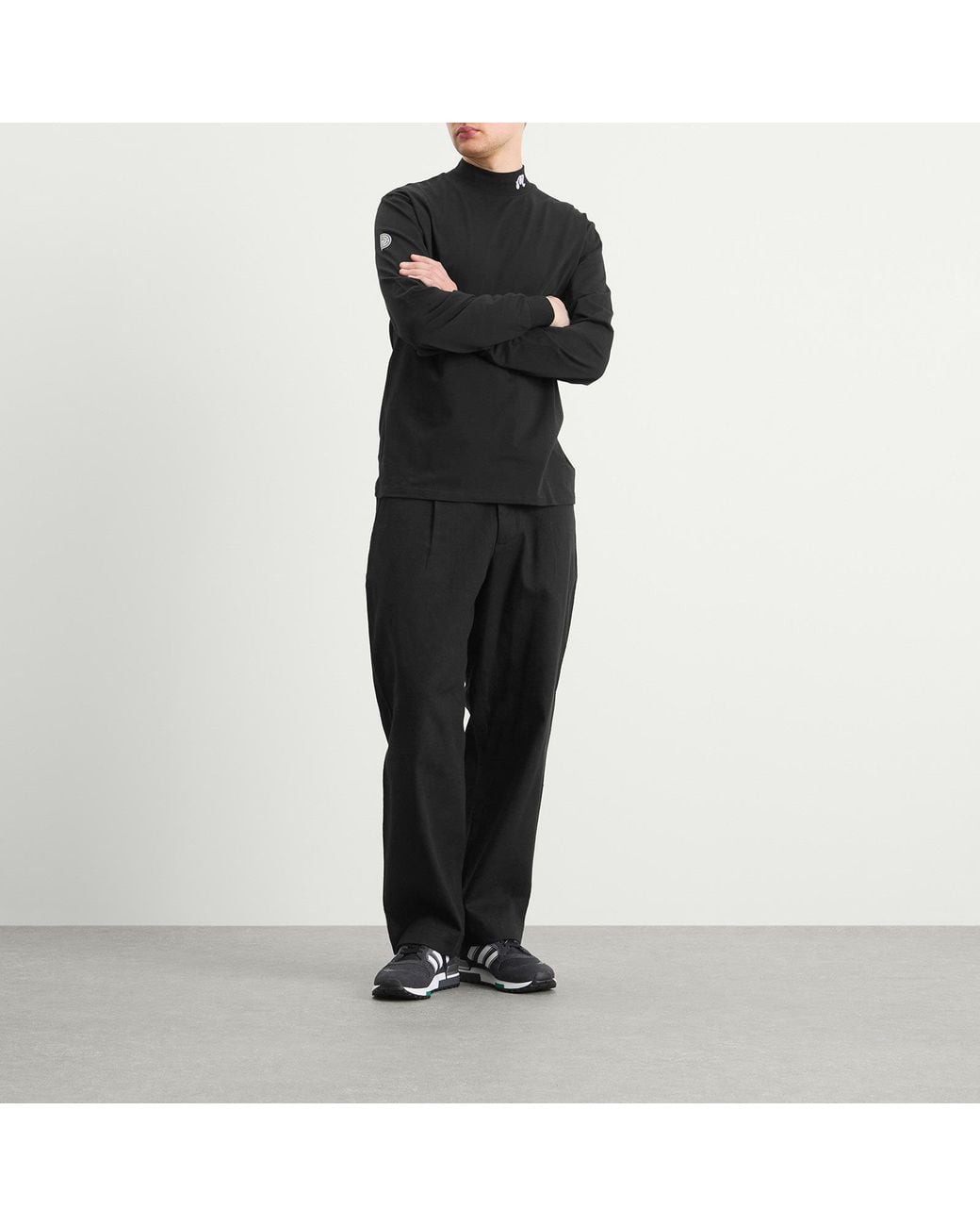 Malbon Black Upland Mock Neck Long Sleeve T-Shirt for men
