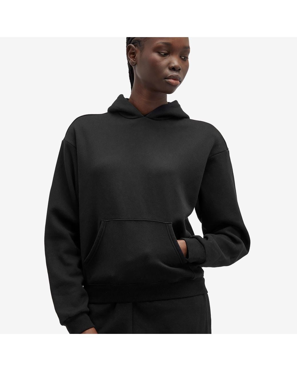 Skims Black Cotton Fleece Pullover Hoodie