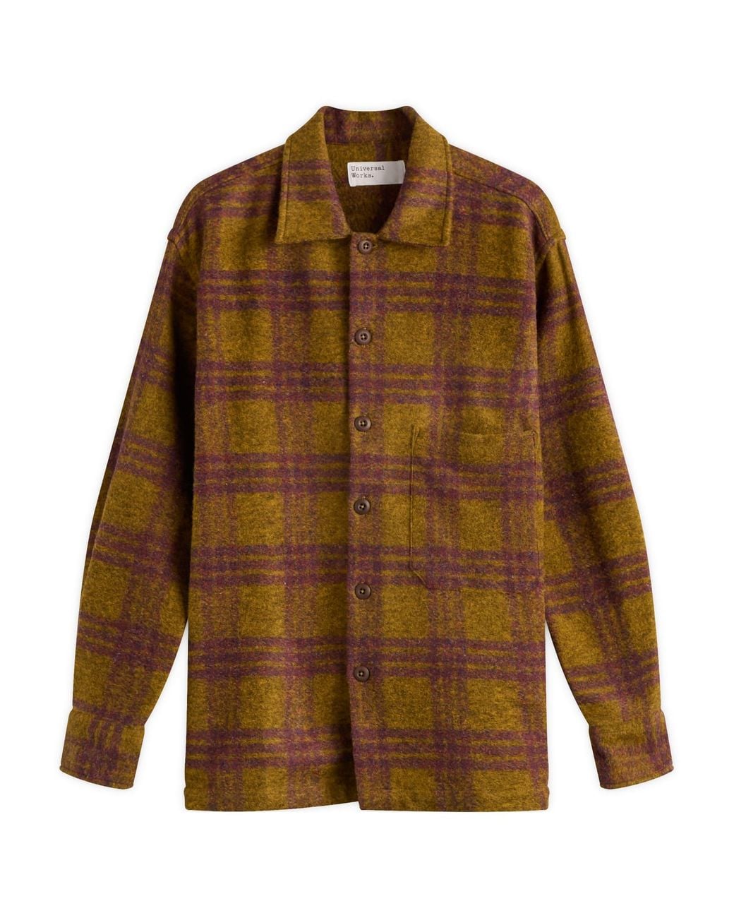 Universal Works Brown Dam Check Fatigue Shirt for men