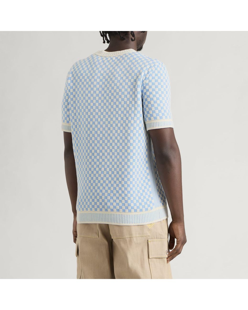 Casablanca Blue Cotton Check T-Shirt for men