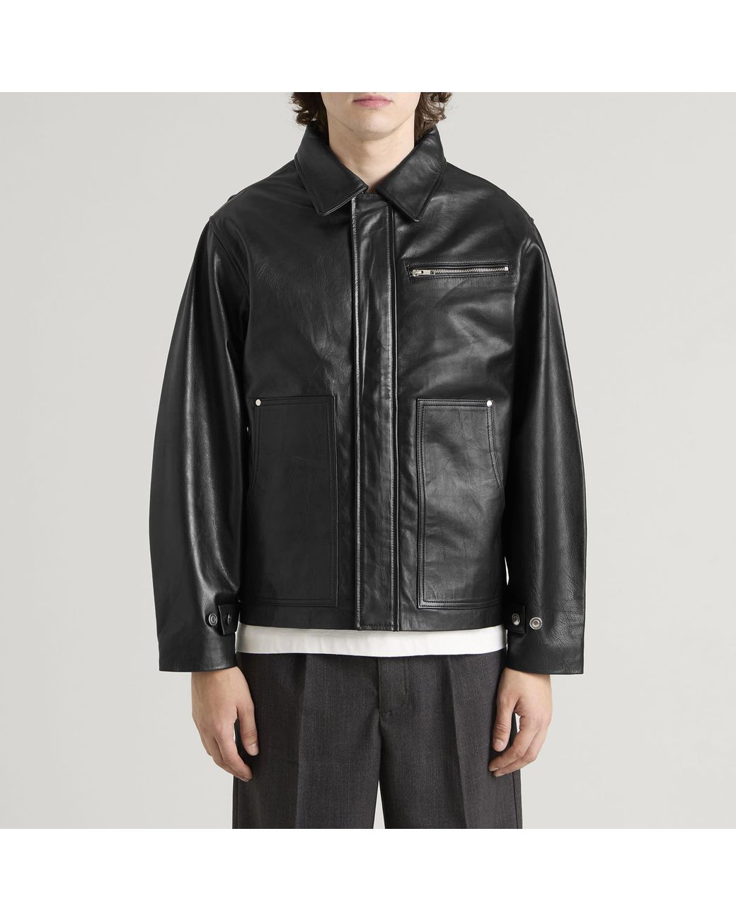 BEACH BRAINS Black Welding Leather Jacket for men
