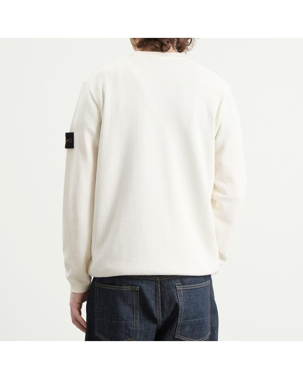 Stone Island White Micro Stitch Crew Neck Jumper for men