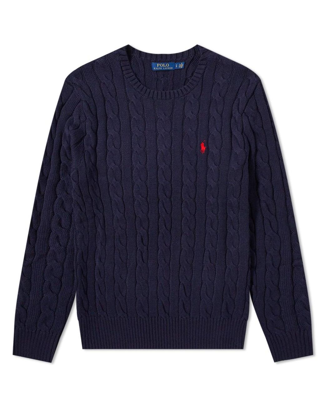 Polo Ralph Lauren Cotton Cable Crew Knit in Blue for Men - Lyst