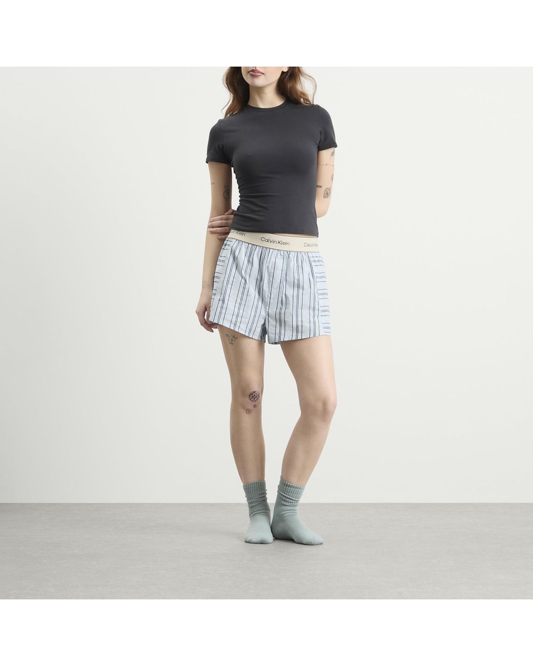 Calvin Klein Blue Cotton Poplin Sleep Short