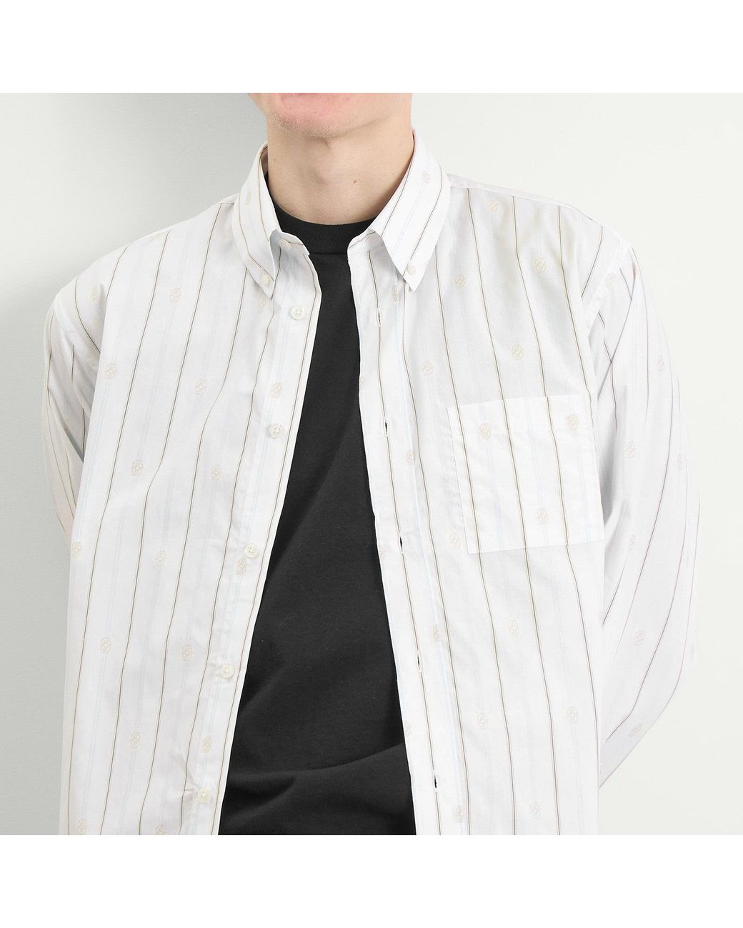 Drole de Monsieur White Monogramme Stripe Shirt for men