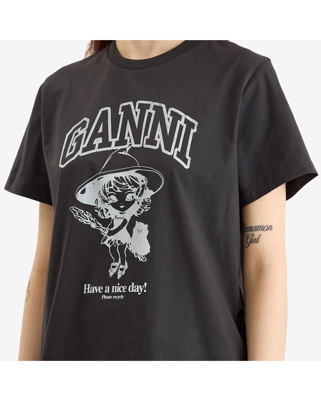 ★GANNI★Black Basic Cotton Witch Relaxed T-shirt★大人気★ Phantom Black Basic Cotton Witch Relaxed T-shirt | GANNI US