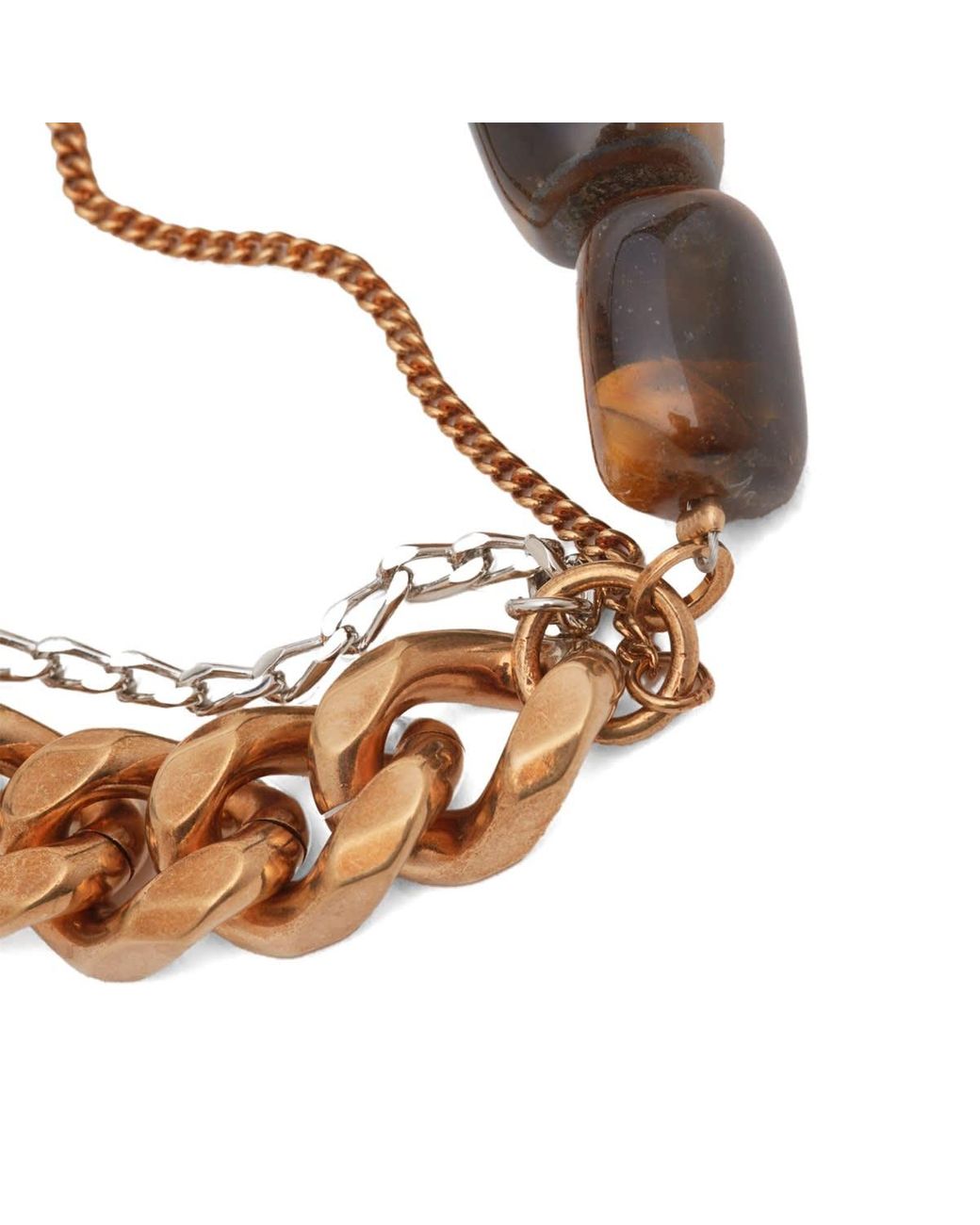 Dries Van Noten Tiger Eye And Chain Bracelet in Brown for
