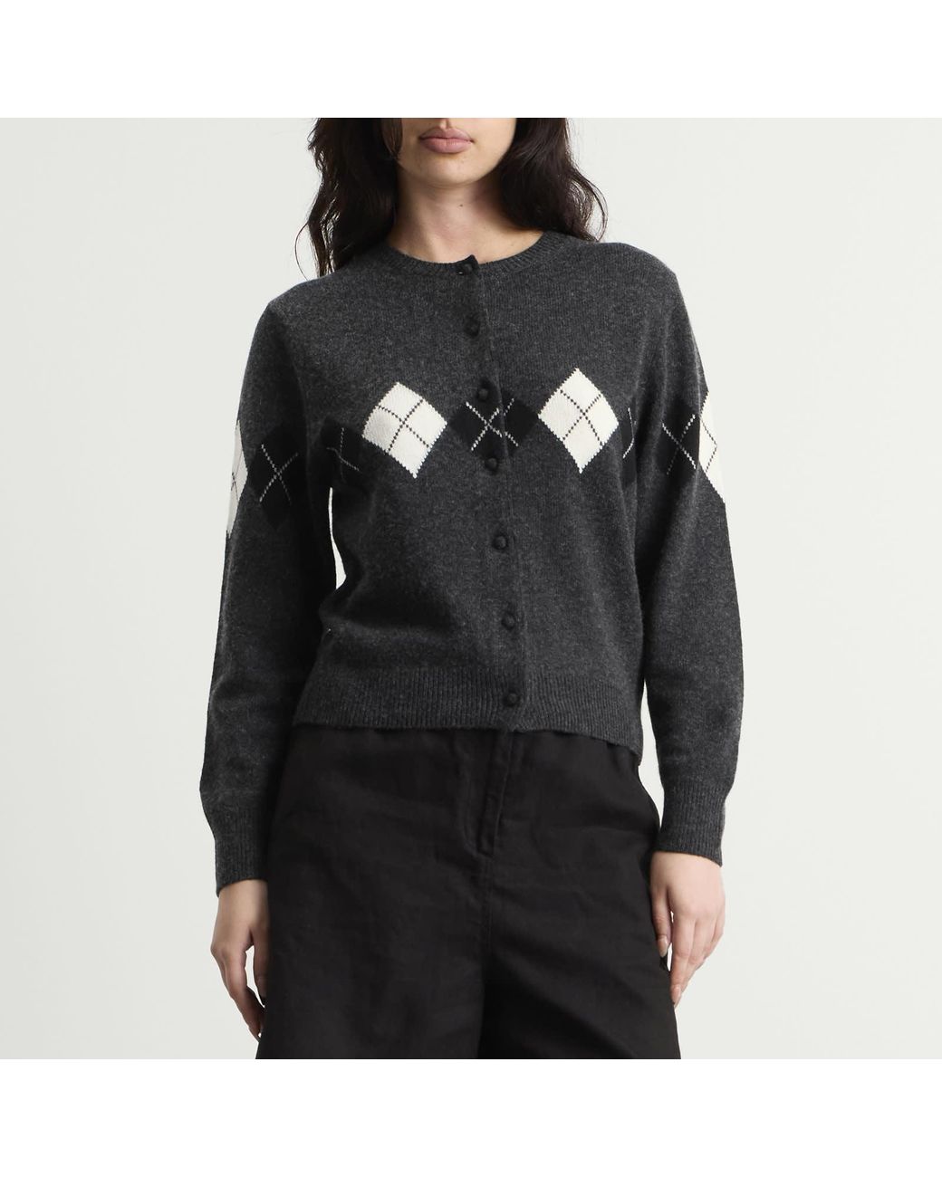 NOTHING WRITTEN Black Heritage Argyle Knit Cardigan