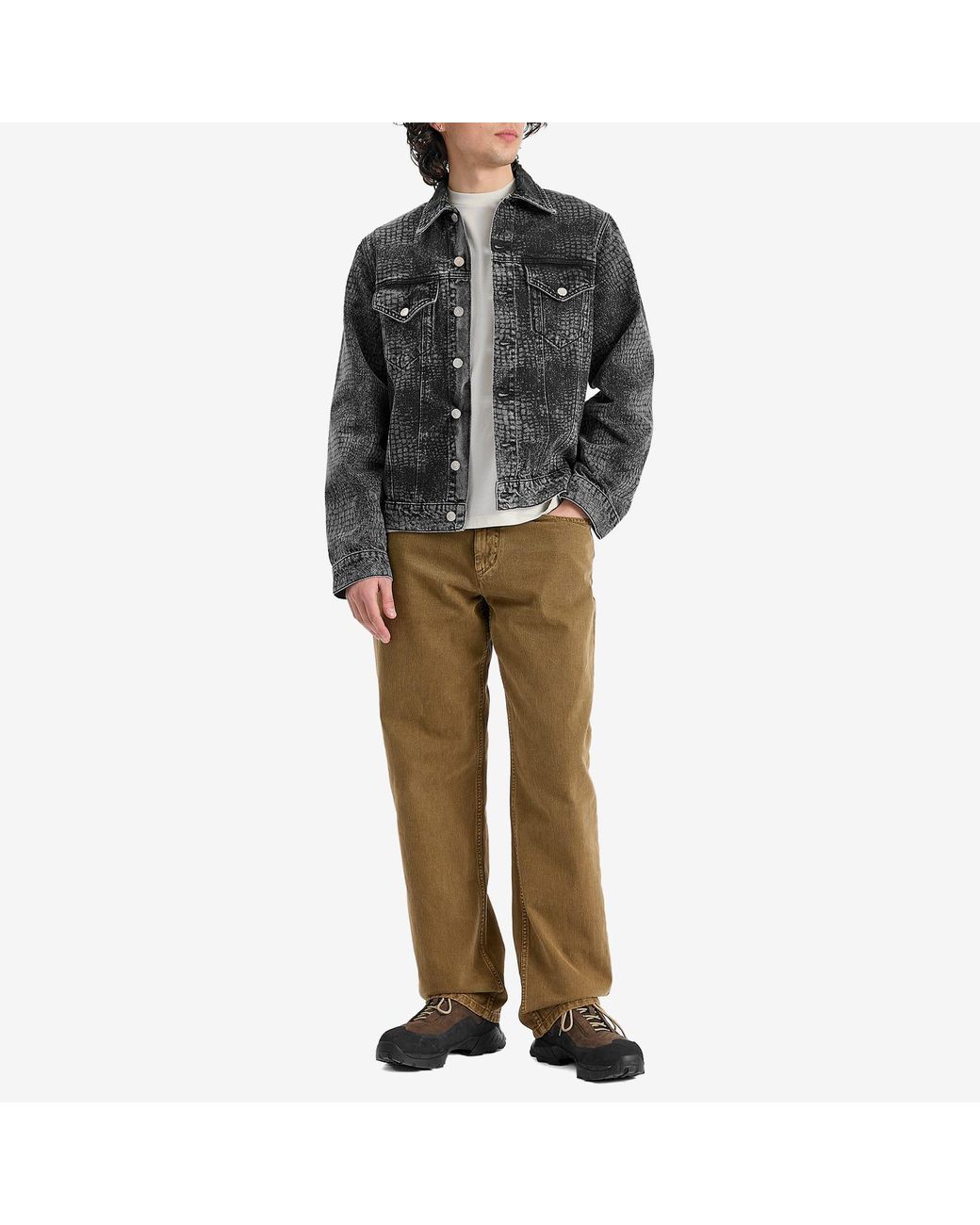 Aries Black Lasered Croc Trucker Jacket for men