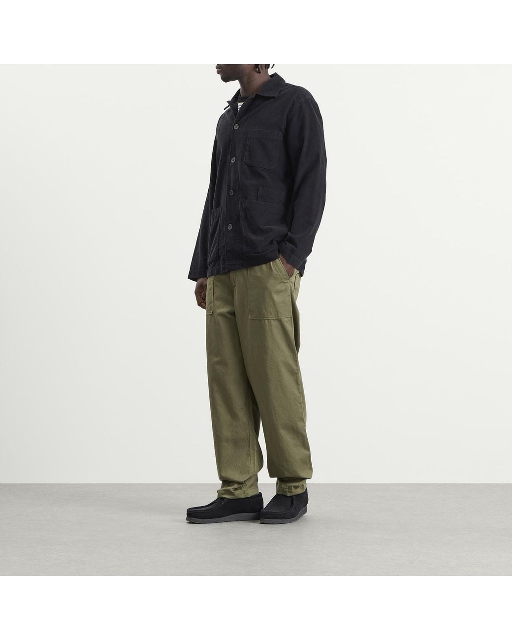 Universal Works Black Fine Cord Bakers Overshirt for men