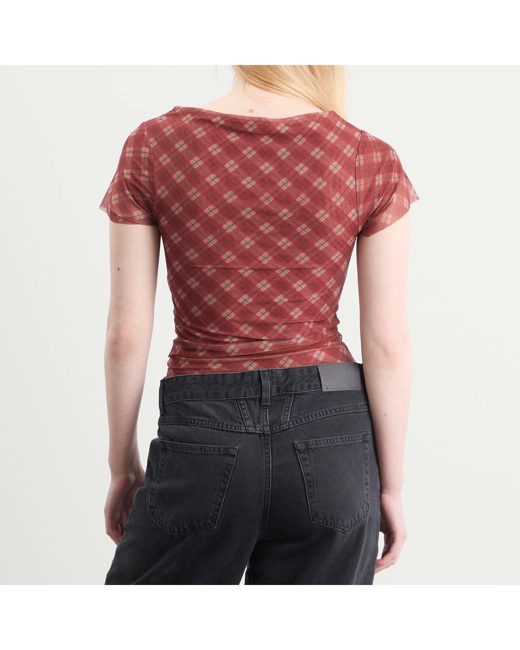 House Of Sunny Pink Retro Check Mesh Top