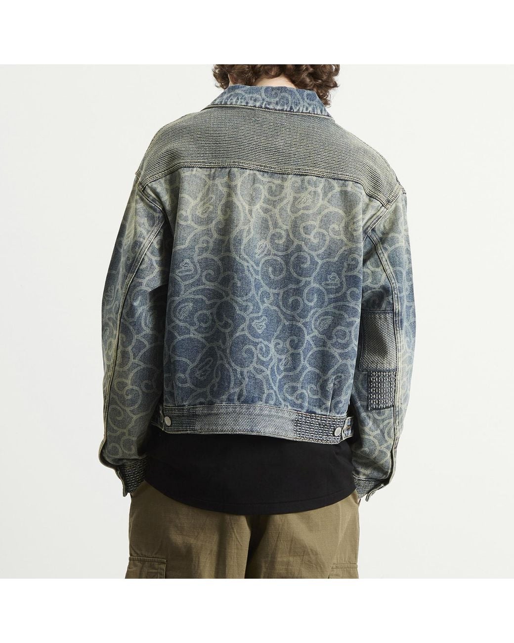 A Bathing Ape Blue Cloud Camo Upcycled Denim Trucker Jacket for men
