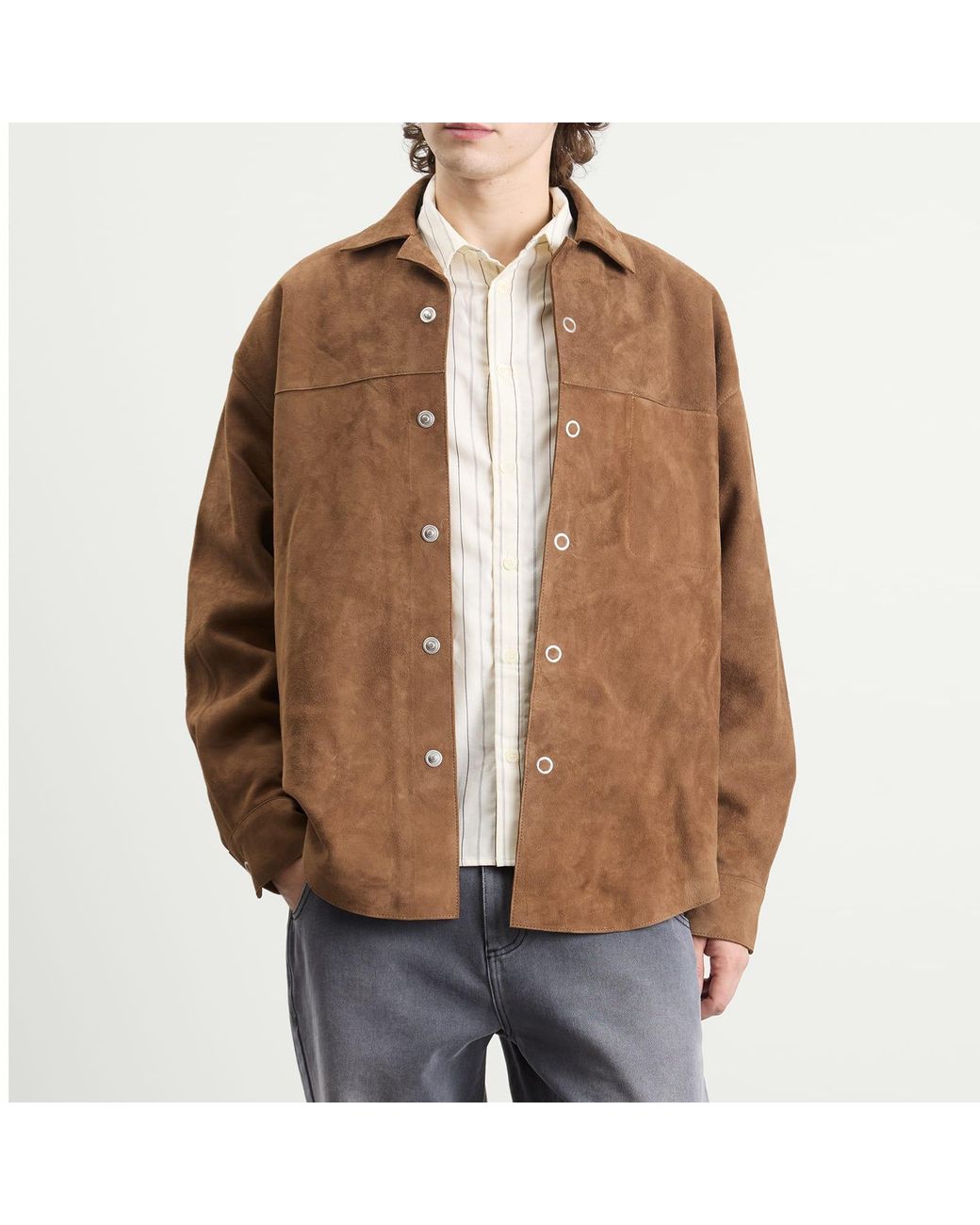 AMI Brown Goat Suede Leather Shirt Jacket for men