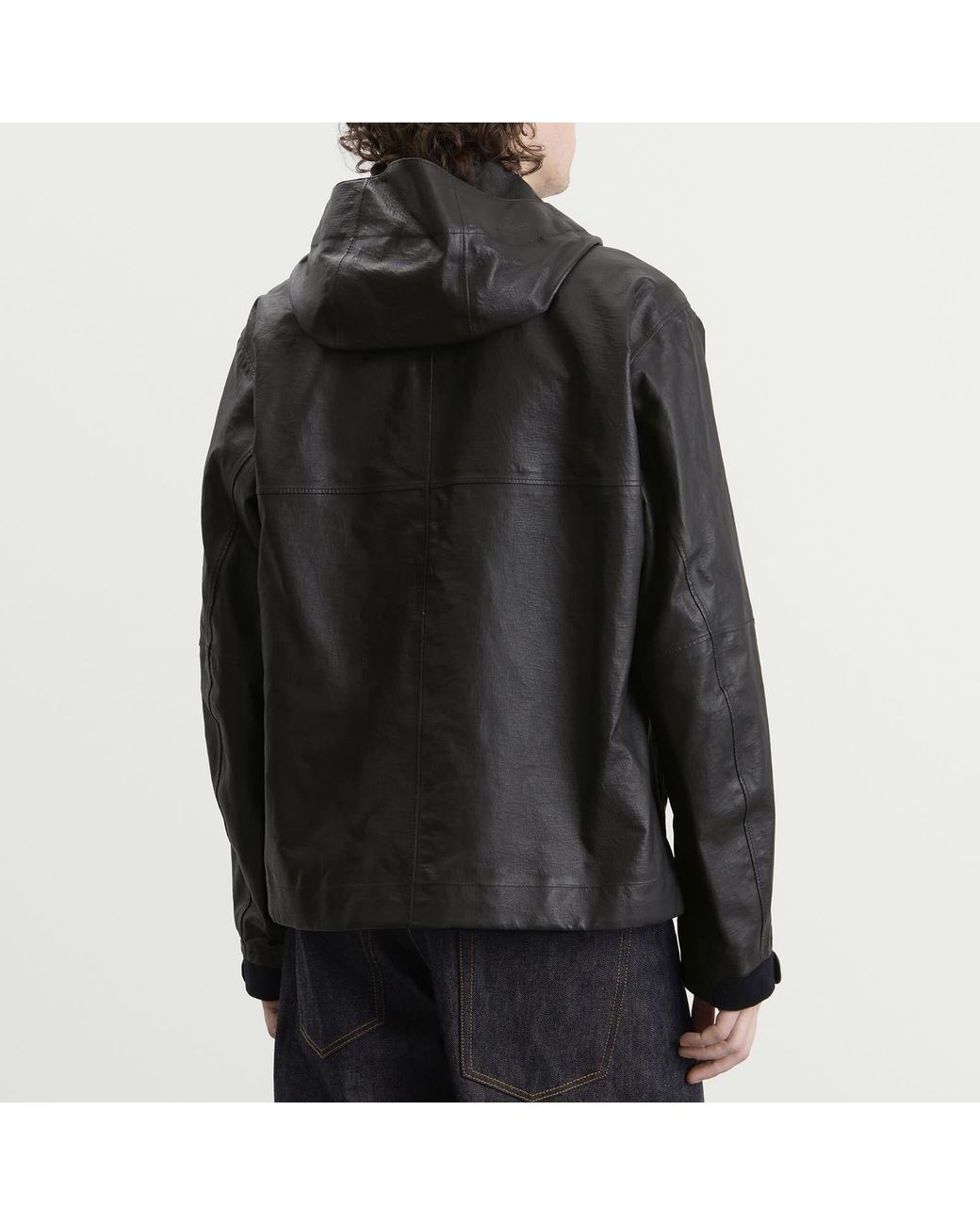 Stone Island Black Leather Organza Hooded Jacket for men