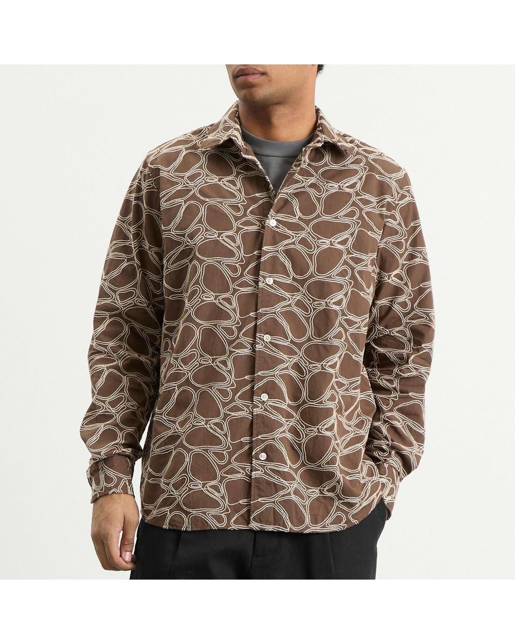 Forét Brown Dawn Embroidered Shirt for men