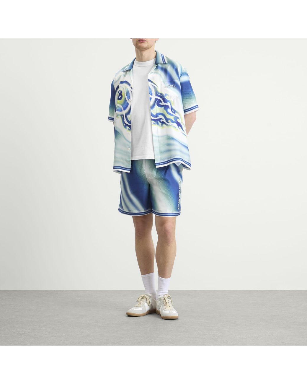 Casablanca Blue Flaming Tennis Ball Silk Shorts for men
