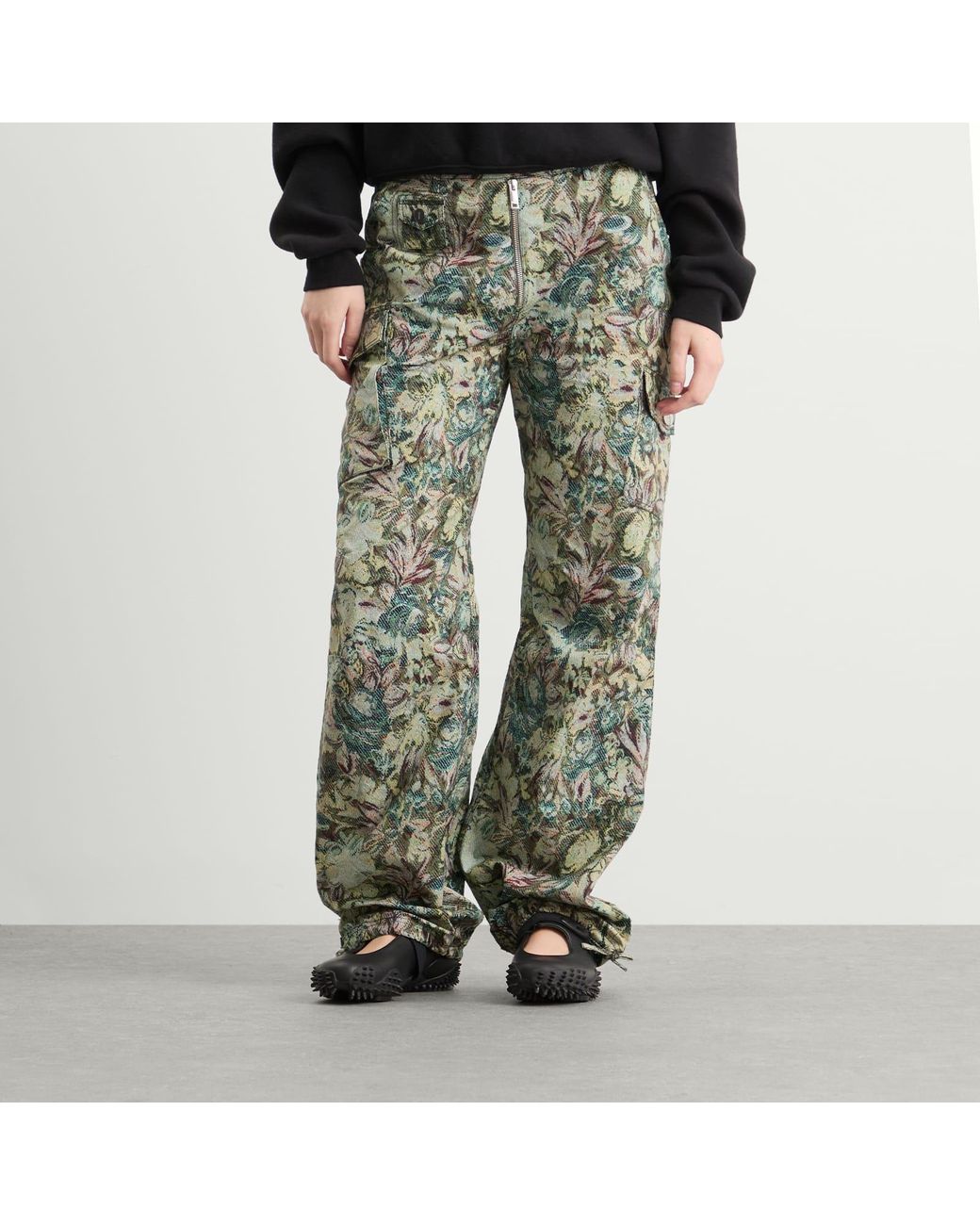 Ganni Green Printed Stretched Cotton Pants