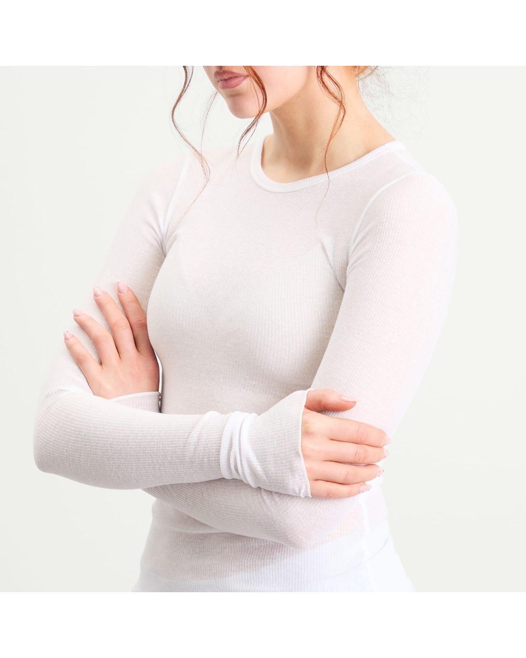 Skims White Sheer Cotton Long Sleeve T-Shirt