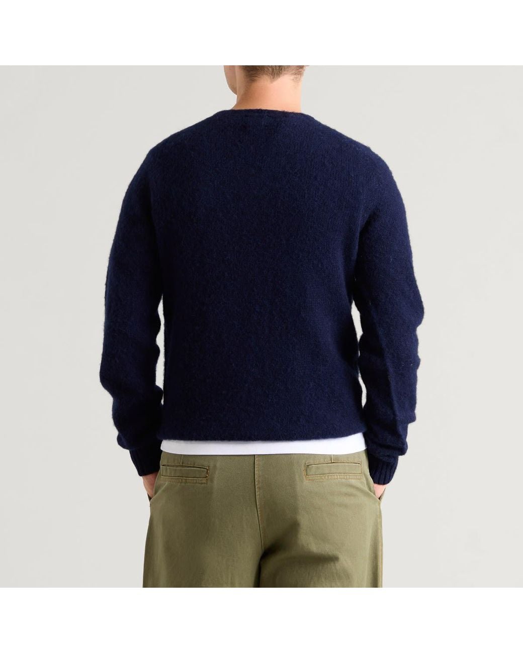 Drake's Blue Brushed Shetland Crew Knit for men