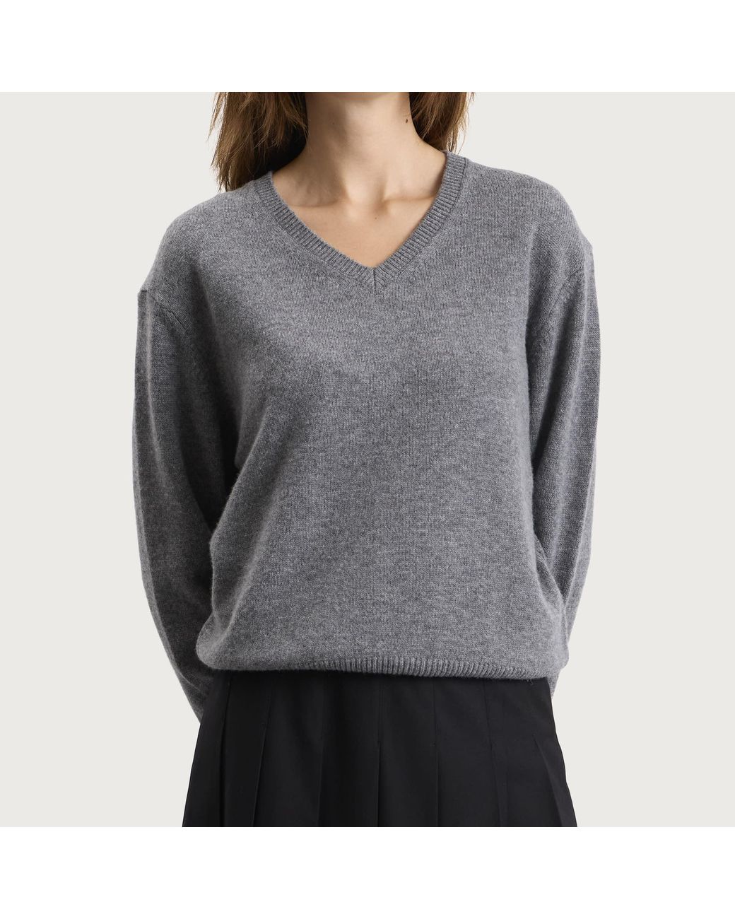 DUNST Gray Cashmere V-Neck Sweater
