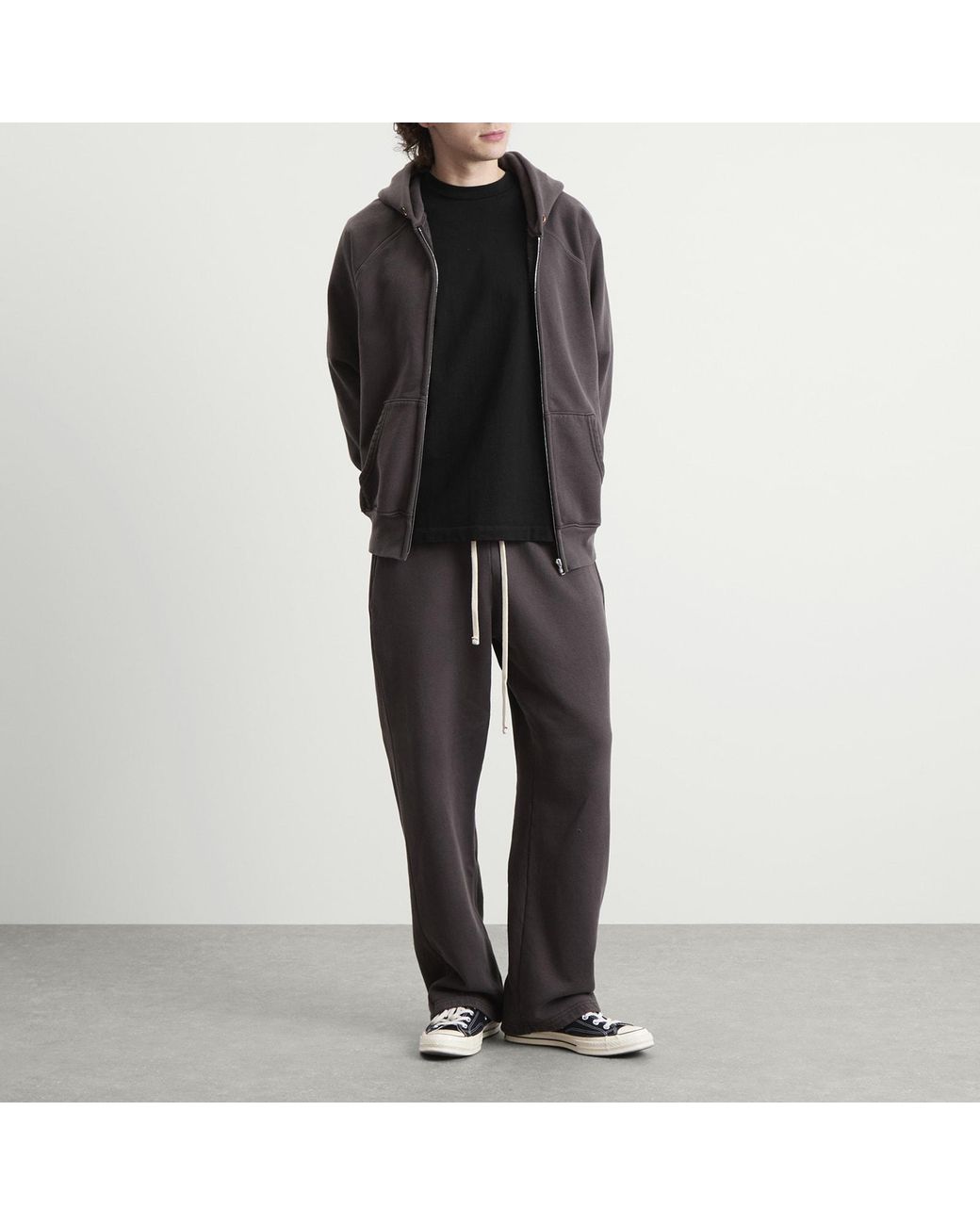 Les Tien Gray Heavyweight Raglan Zip Hoodie for men