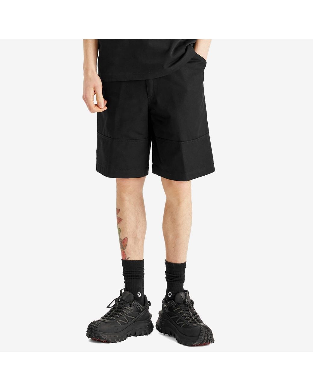 Moncler Black Cotton Gaberdine Shorts for men