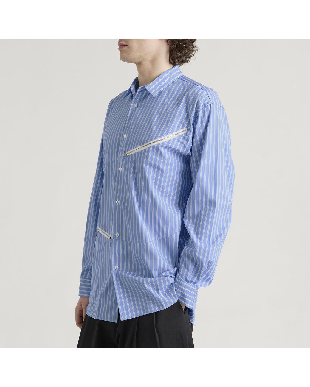 Comme des Garçons Blue Zipped Cotton Frill Shirt for men