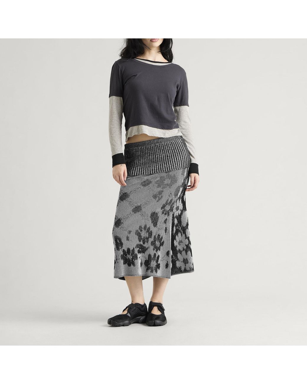 PAOLINA RUSSO Gray Illusion Knit Long Skirt