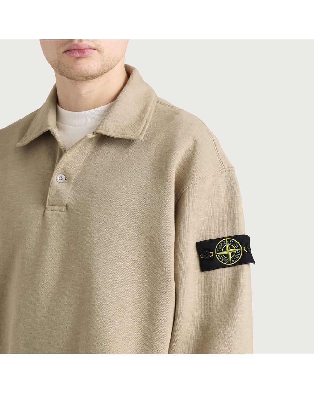 Stone Island Natural Tubular Cotton Garment Dyed Polo Sweatshirt for men