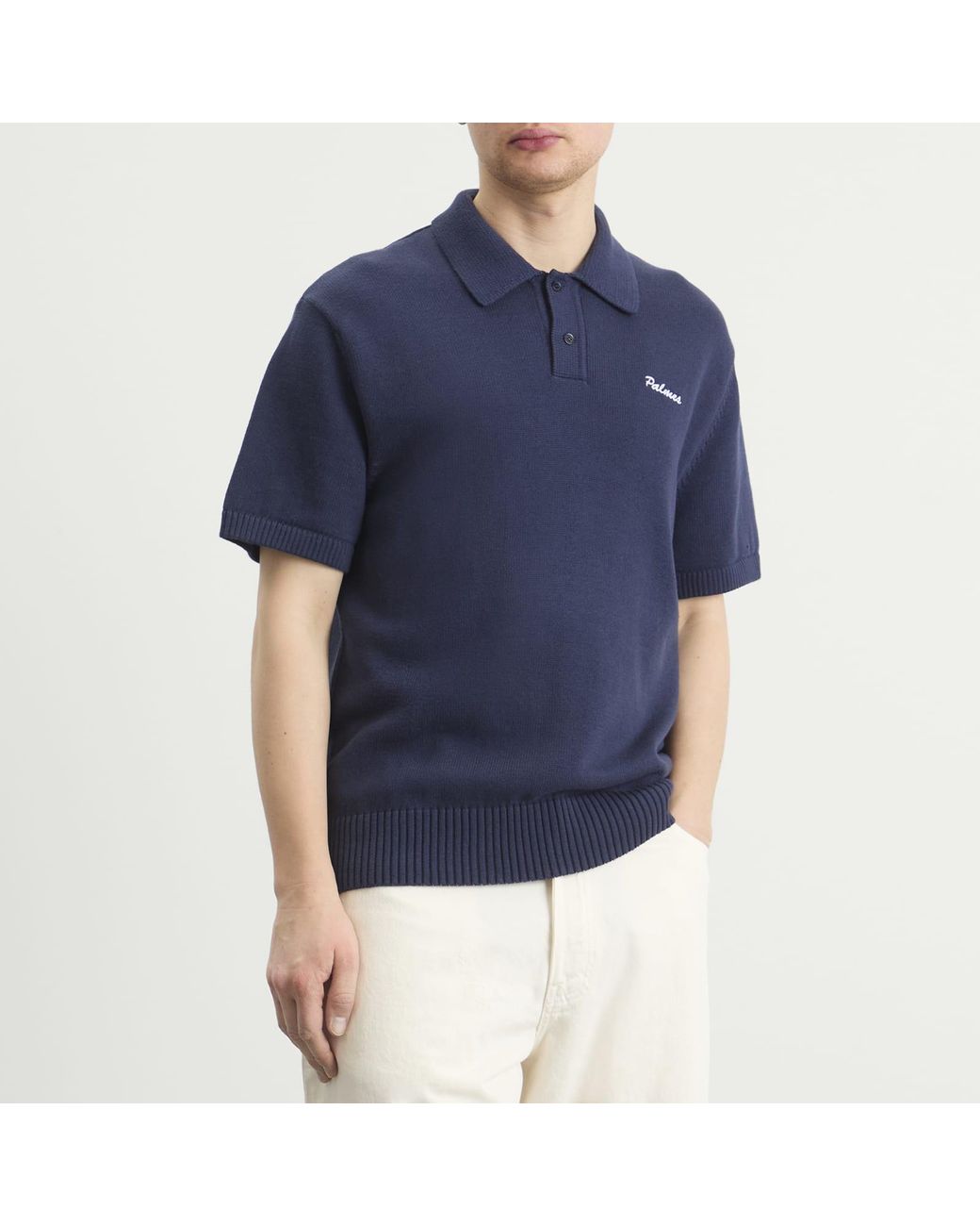 Palmes Blue Cotton Knit Polo for men
