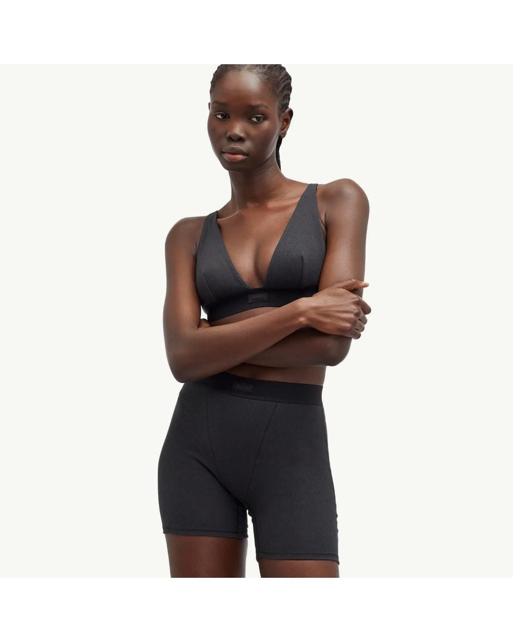 Skims Gray Cotton Rib Boxer