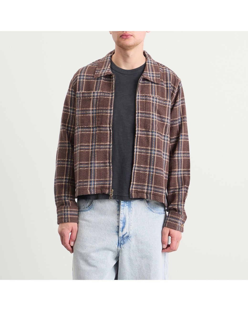 Corridor NYC Brown Venice Plaid Zip Shirt for men
