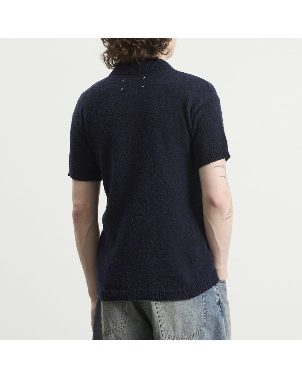 Maison Margiela Blue Knitted Polo Shirt for men