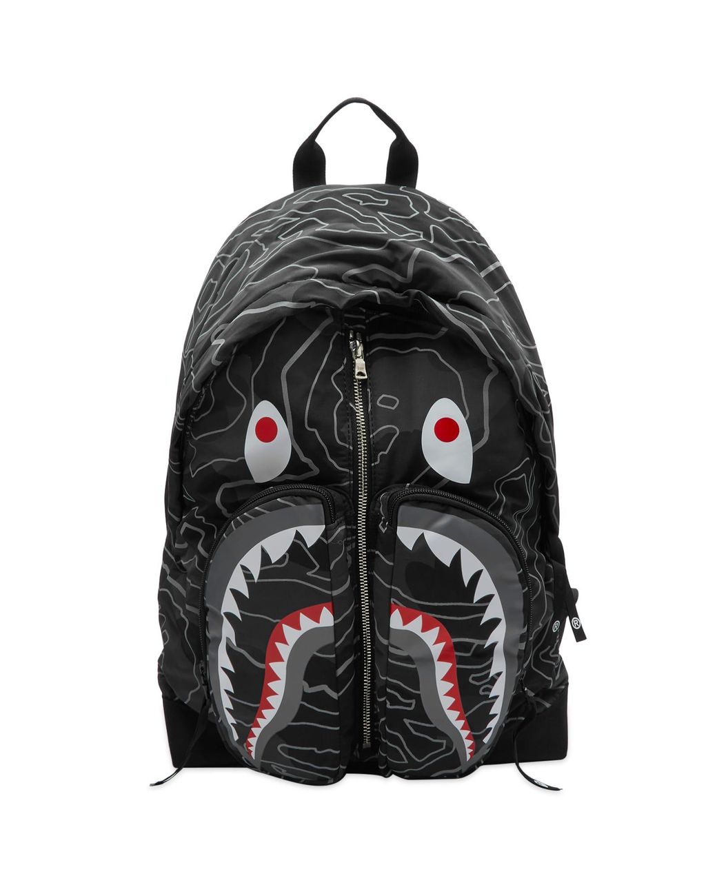 A Bathing Ape Layered Line Camo Shark Day Backpack in Black for