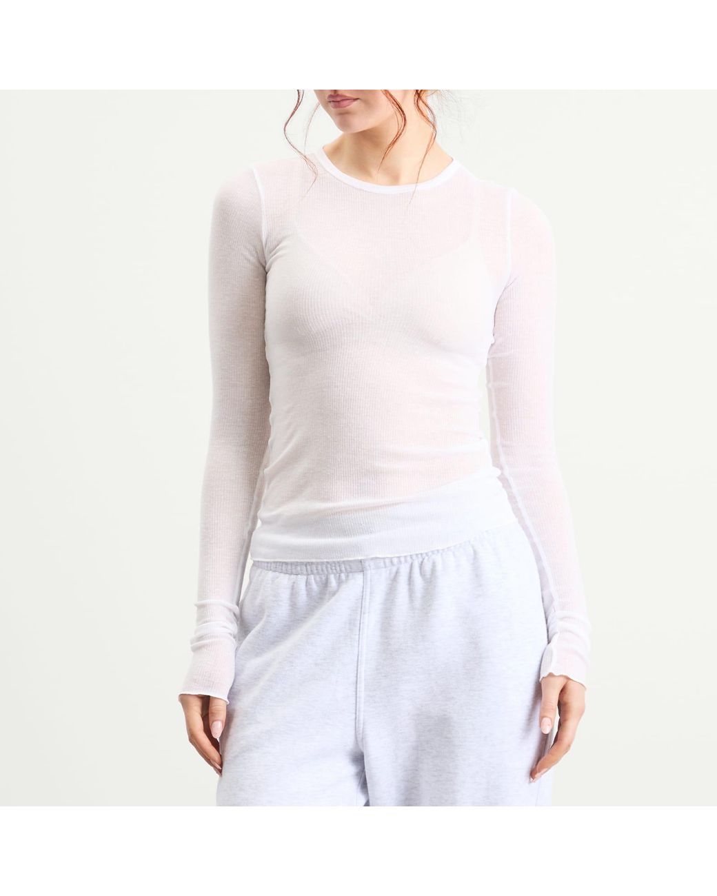 Skims White Sheer Cotton Long Sleeve T-Shirt