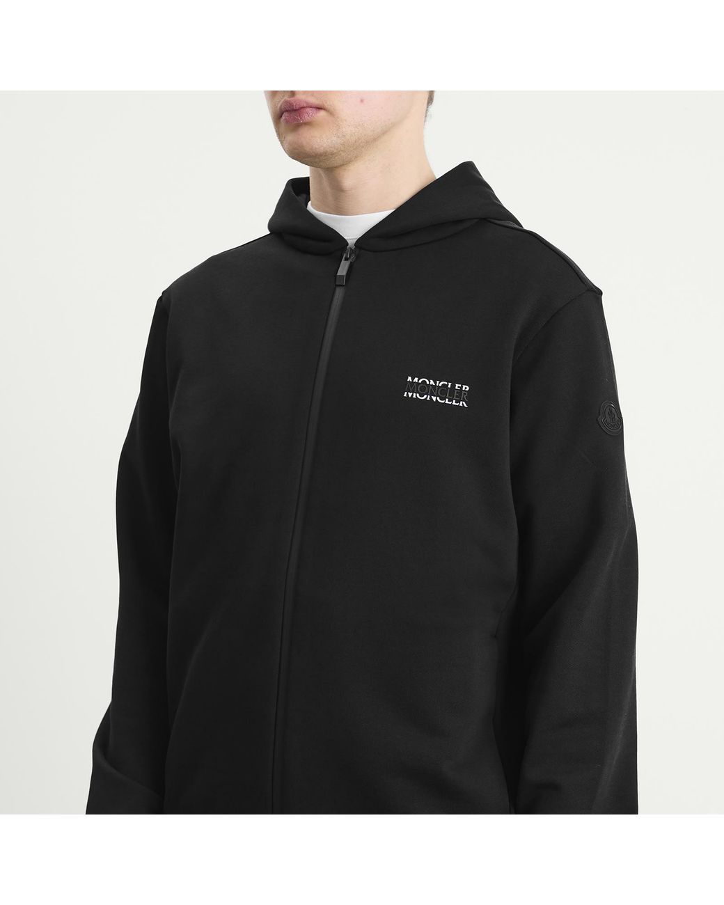 Moncler Black Stripe Logo Zip Up Hoodie for men