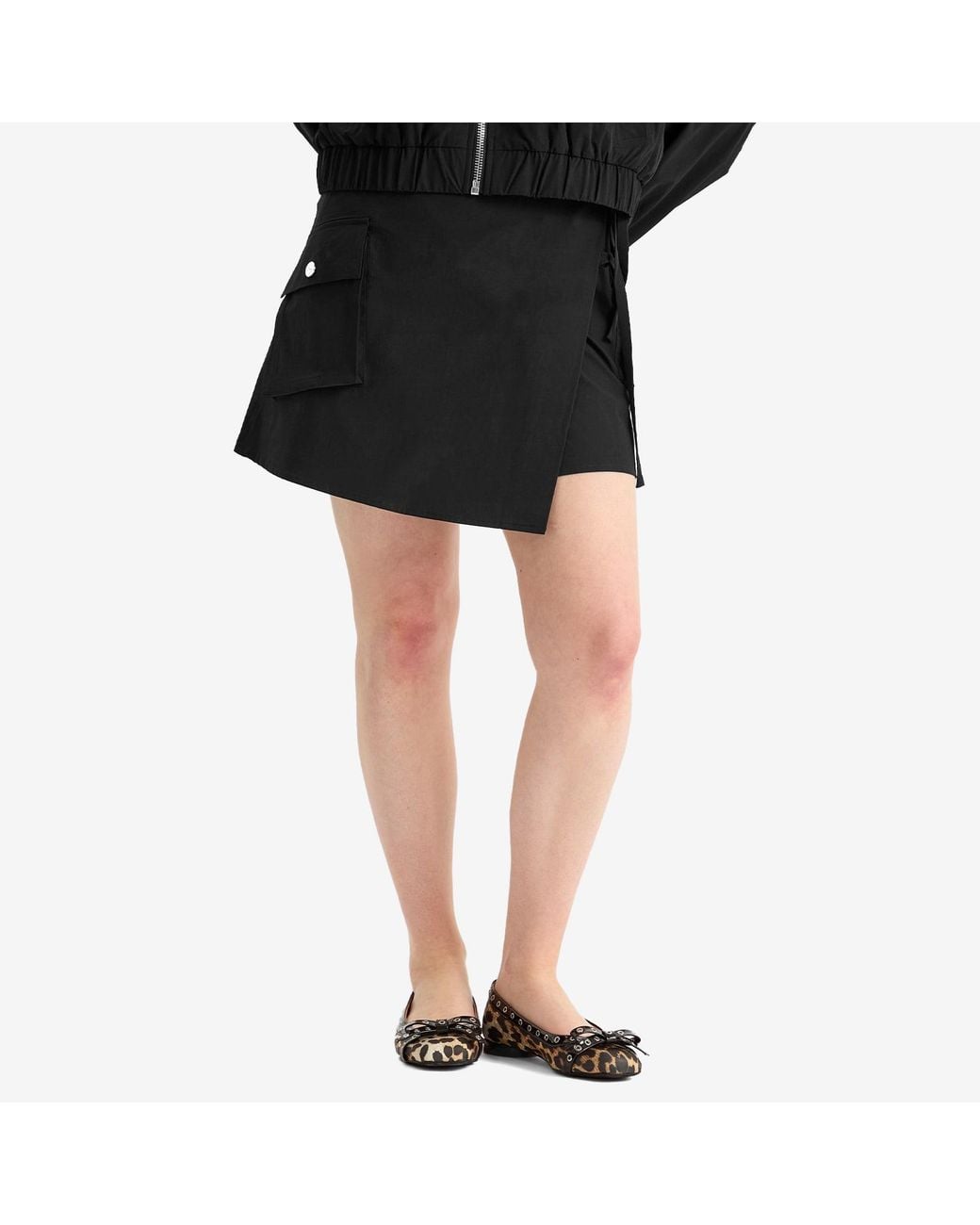 Ganni Black Stretch Shell Wrap Mini Skirt Presented By End