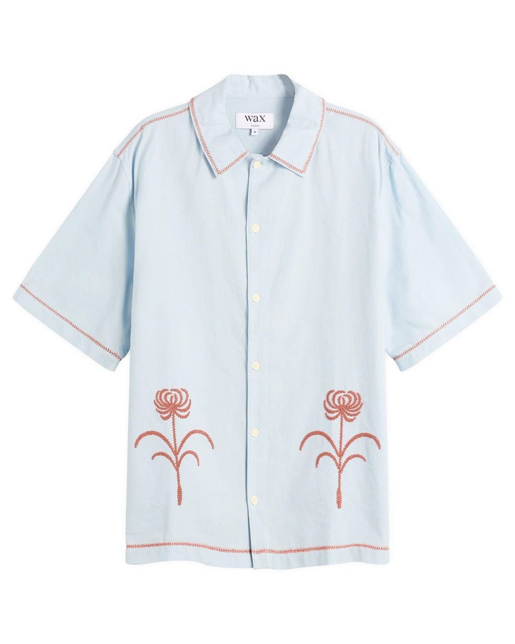 Wax London Blue Keats Dahlia Embroidery Vacation Shirt for men