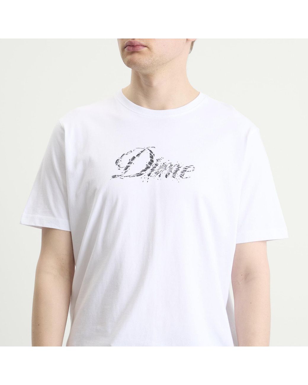 Dime White Cursive Smashed T-Shirt for men