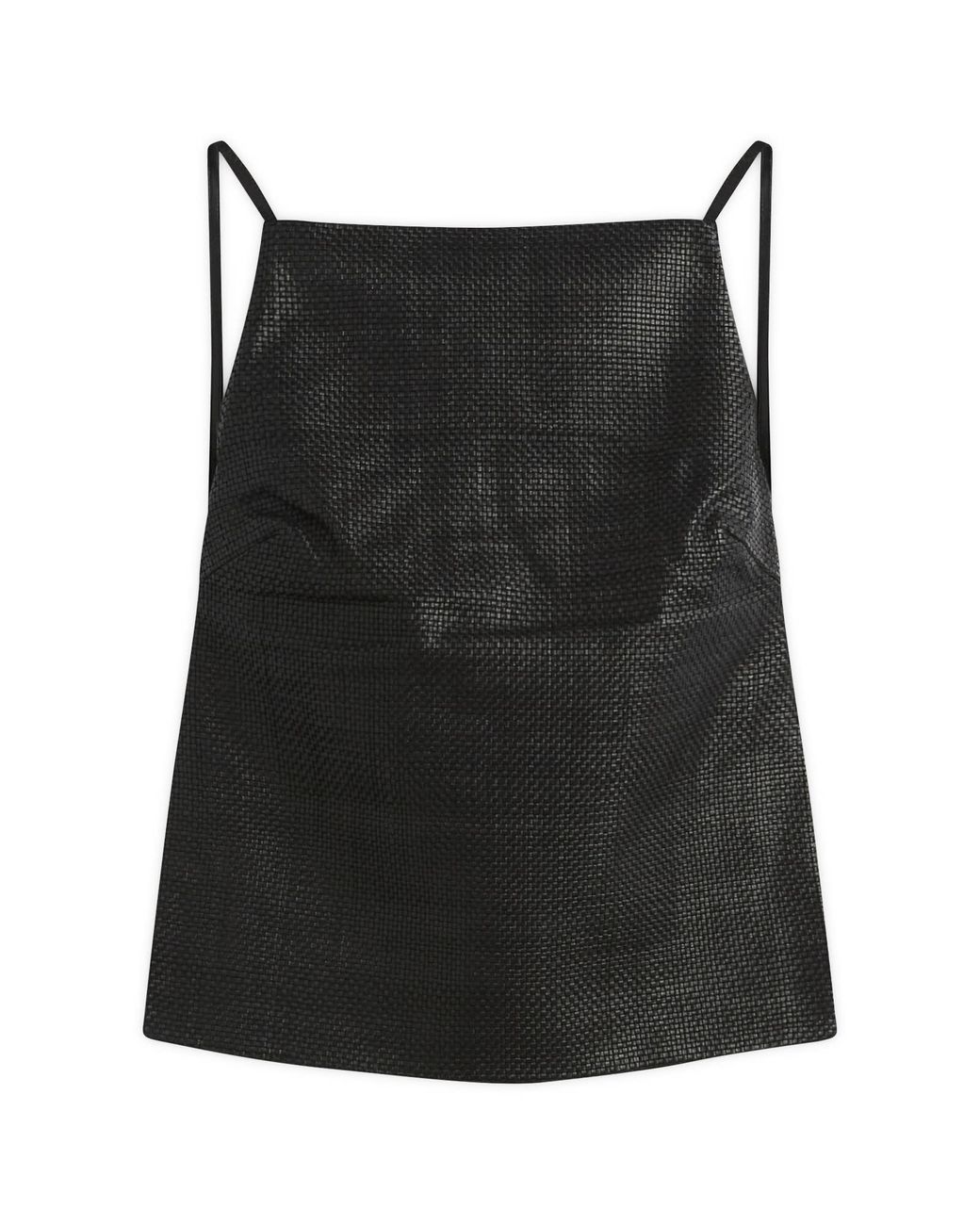 St. Agni Black Woven Leather Square Neck Top