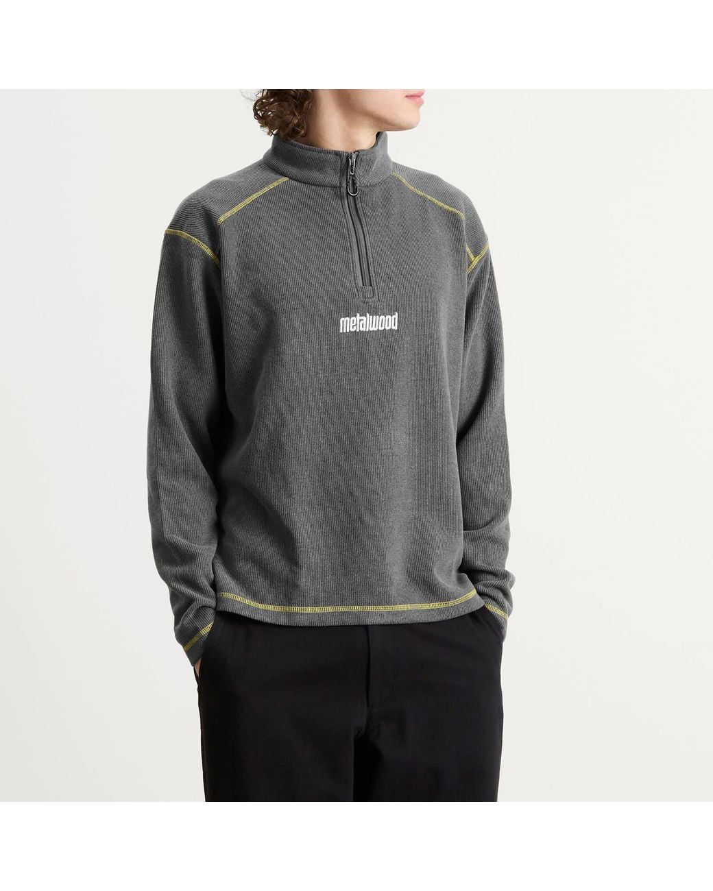 METALWOOD STUDIO Gray Contrast Stitch 1/4 Zip Sweatshirt for men