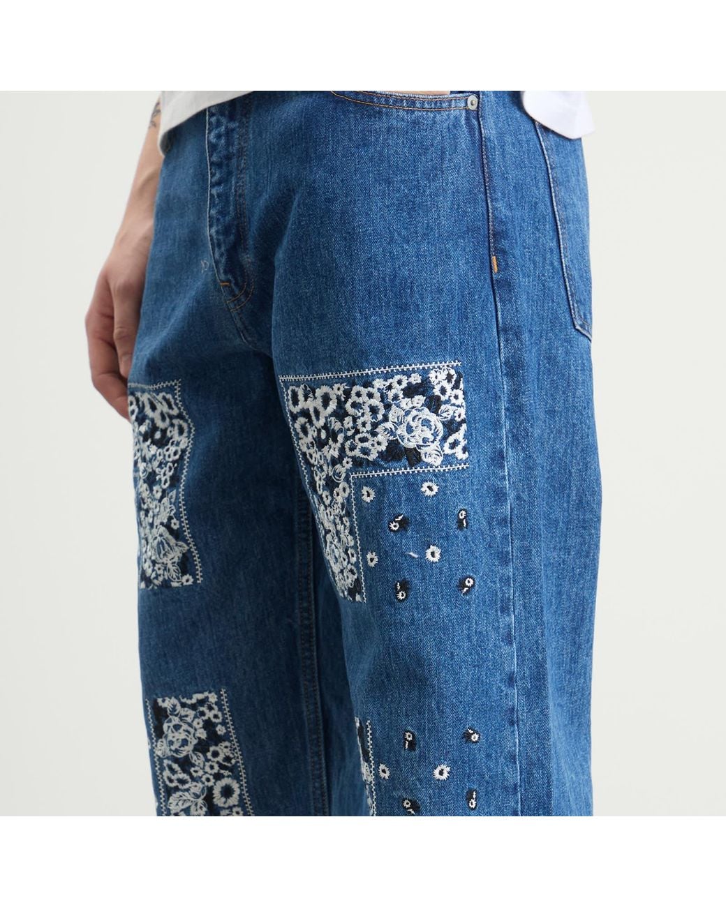 Nomarythm Textile Blue Bandana Embroidery Denim Jeans for men